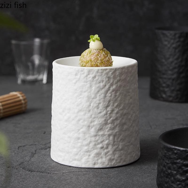 Однотонная керамическая цилиндрическая тарелка с каменным узором, креативная десертная тарелка, тарелка для суши, посуда для молекулярной кулинарии в отеле