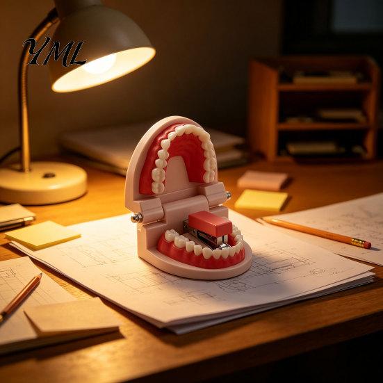 Funny Desk Accessories Teeth Shaped Mini Stapler, Cute Dental Mold Paper Practical Binding Tool Fastener, Creative for Dentists And Students