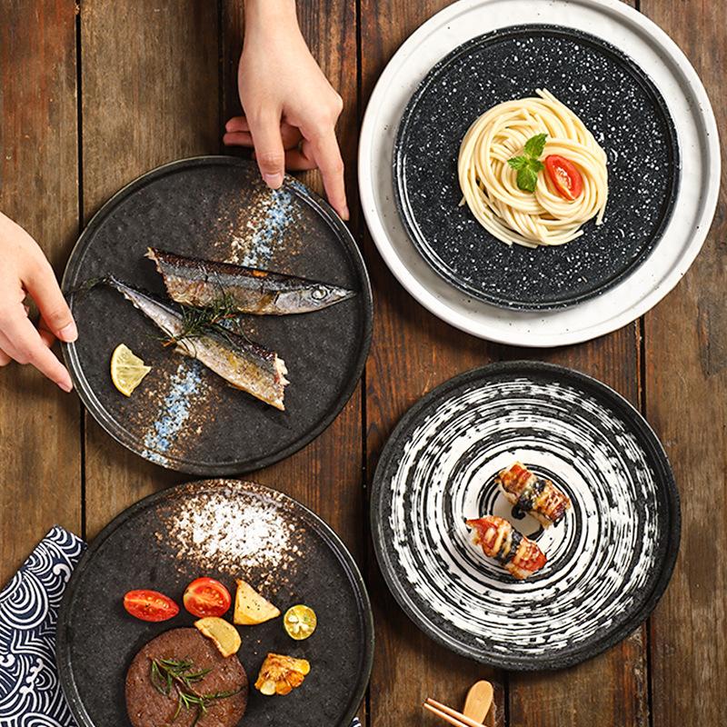 Creative Pasta Western Pizza Plates Ceramic steak plates Simple Stone Pattern Flat Tray Japanese Cuisine Home Restaurant Plate