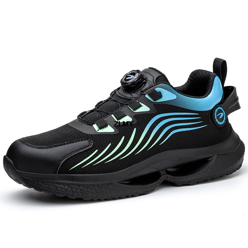 Fashion ZLMY Anti-slip Safety Shoes Men Steel Toe Sneaker Puncture Proof Rotary Button Safety Work Boots Man Sport Work Shoes Anti-smash