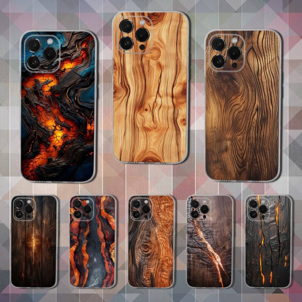 Natural Wood Pattern For iPhone 16,13,12,11,17,14,15,Pro,Max,Plus,X,XS,XR,SE,Mini Transparent Soft silicone Case