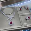 2025 Retro Ruby Jewelry Set 925 Sterling Silver Engagement Ring Earrings Necklace Women's Party Gift