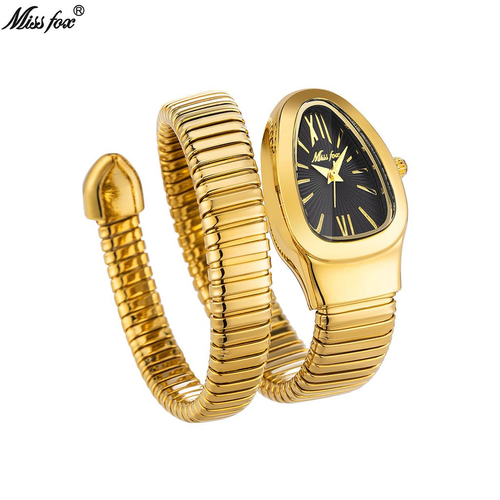 MISSFOX Snake Bracelet Fashion Women Watch Gold Stainless Steel Quartz Watch Women Casual Lady Wristwatch