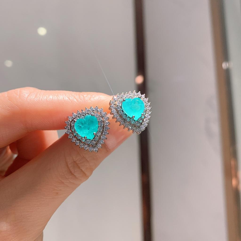 Jewelry Colored Treasure Simulation Paraiba, Neon Green, Stud Earrings Main Stone 8 * 8 Pendant 10 * 10