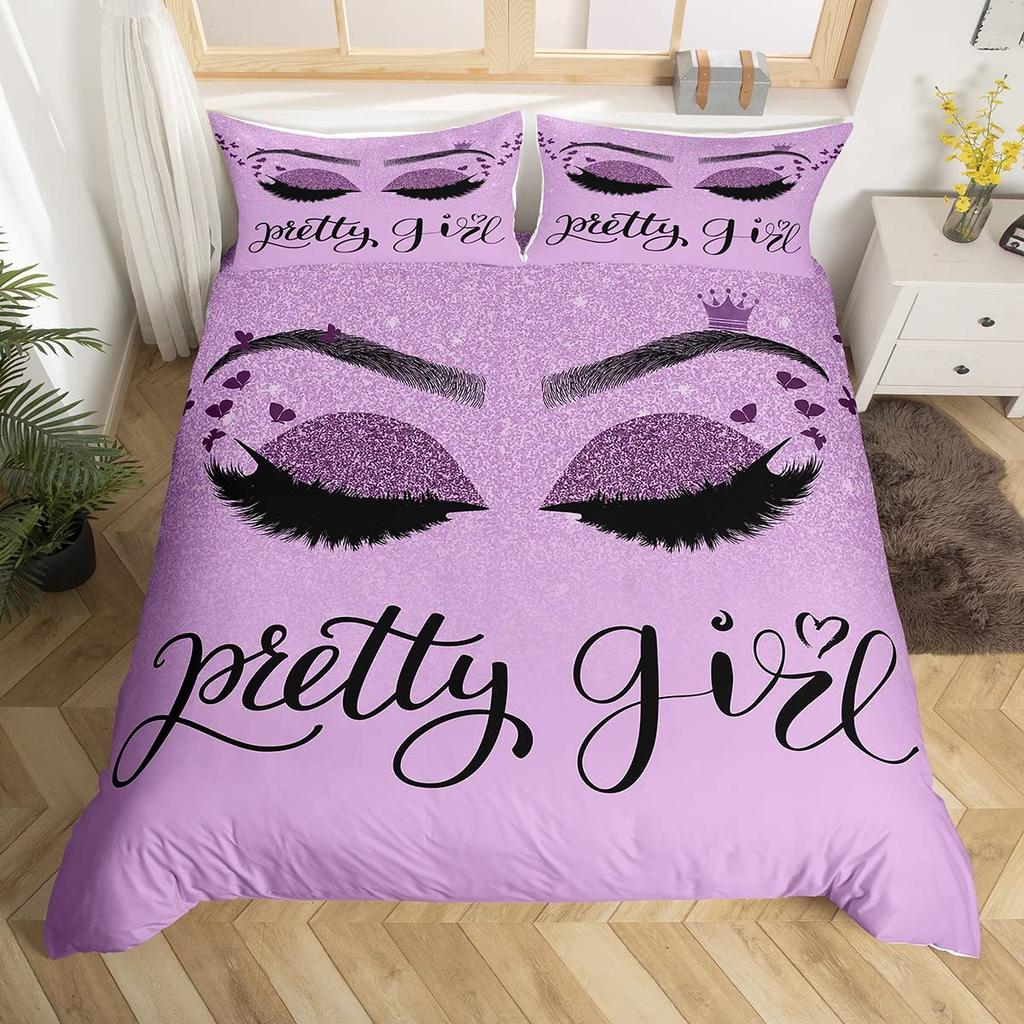 Пододеяльник для девочек с короной, ресницами, размера твин, квин, великолепный, с блестками, бриллиантами, в принцессном стиле, постельный комплект, романтичный пододеяльник с бантом