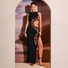 Women's Summer Side Waist Hollowed-out Python Print Slim-fit Slit Long Dress