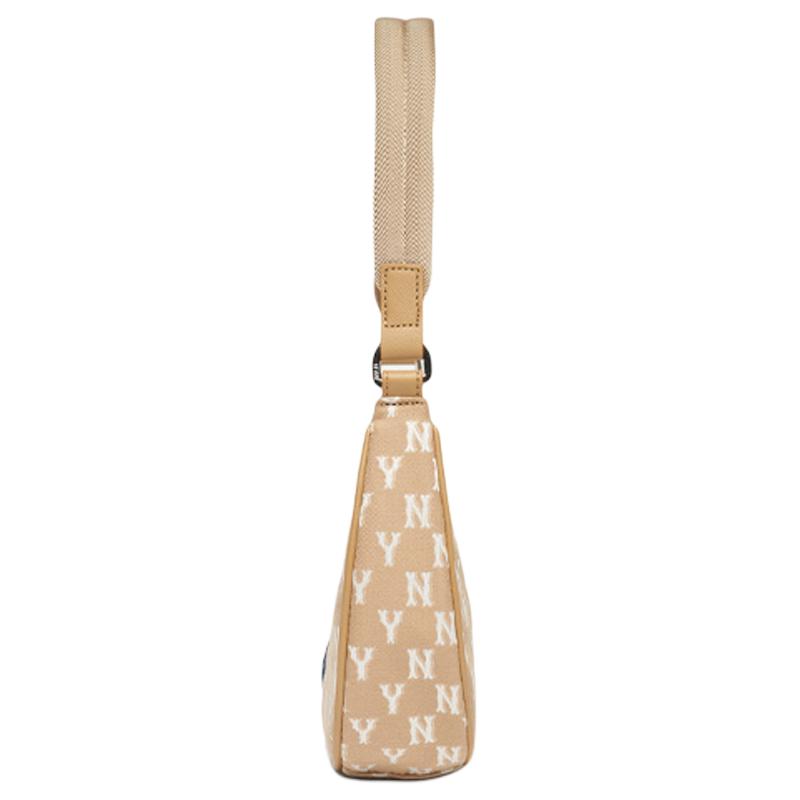 MLB Monogram Series Vintage Floral Print NY Yankees Underarm Bag Mahjong Bag Women Shoulder Bag Cream-Latte 3ABQS012N-50BGD