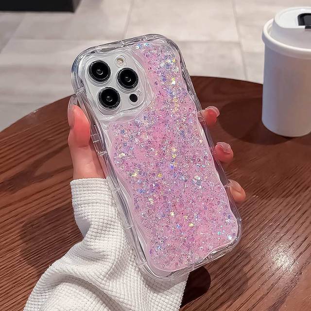 Fashion Cute Wave Frame Glitter Case For Iphone 14 13 11 12 Pro Max 14plus Shining Shockproof Soft Silicone Cover Bumper
