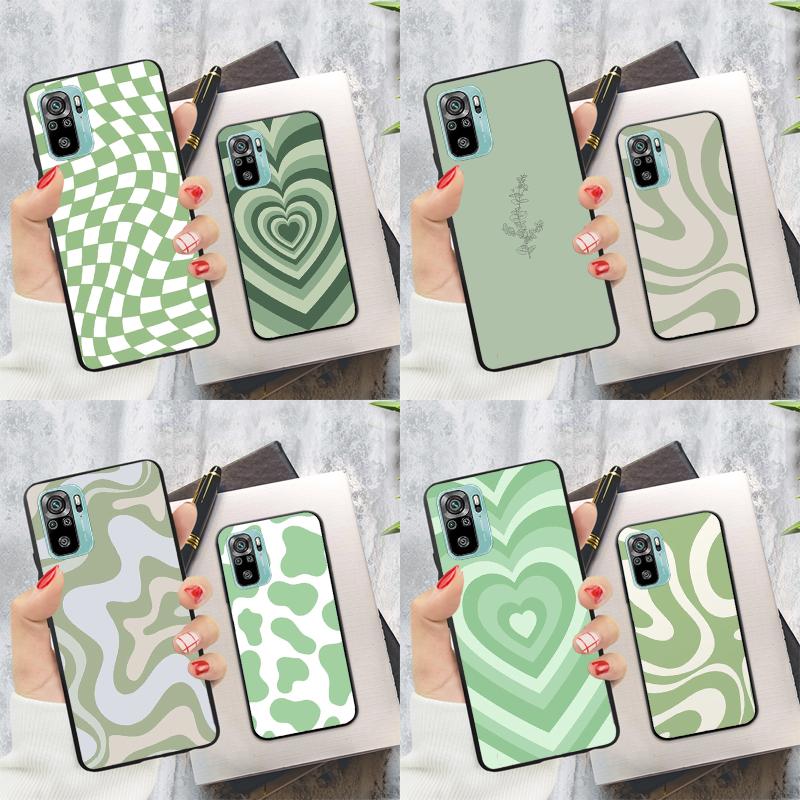Эстетический чехол Sage Green Swirl для Xiaomi Redmi Note 11 Pro Note 10 Pro 7 8 9 Note 10S 9S Redmi 10 9 9A 9C 9T