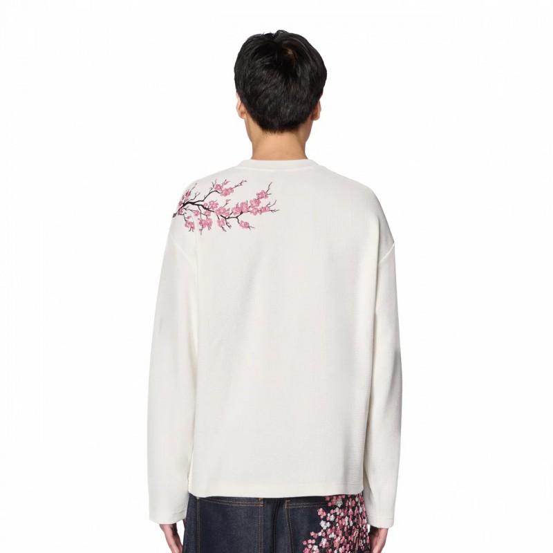 Trendy 2026 Streetwear Floral Embroidery T-Shirt Men Women Waffle Knit Slim Fit Casual Top