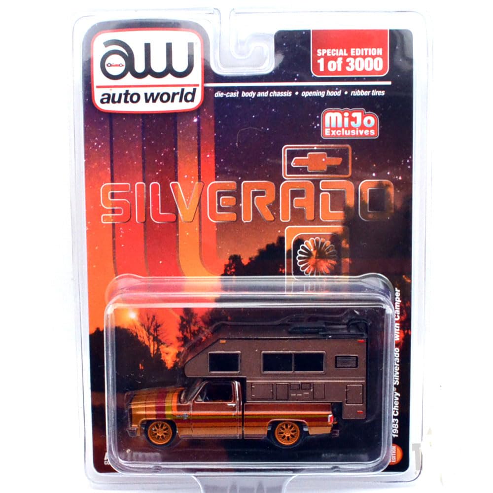 Auto World Масштаб 1:64 Auto World 1/64 Ограниченная серия MiJo - Пикап Chevrolet Silverado 1983 года с жилым модулем