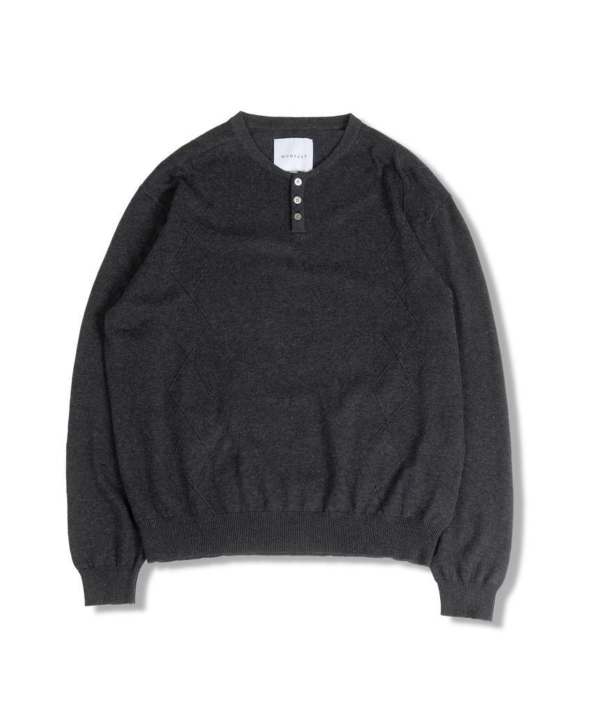 MUDSALT Cable Henley Neck Knit Charcoal