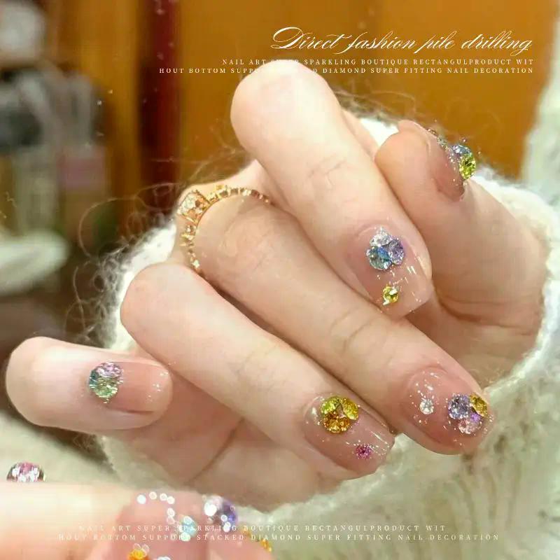1 Box Mixed-Size Mini Pointed-bottom Round Nail Rhinestone Shiny Luxury Nail Crystal DIY Nail Art Decoration Gems Accessories