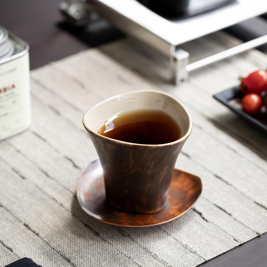 Retro Kiln-Changed Ceramic Coffee Cup with Saucer, Handmade Irregular Tea Cup for Home & Cafe