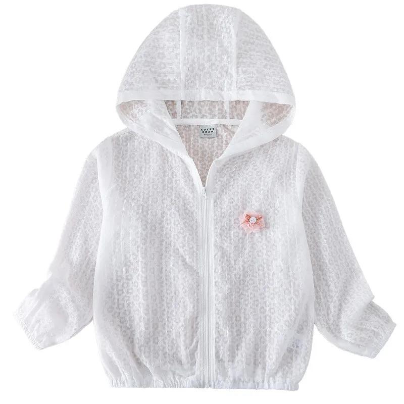 Girls' Outerwear Summer Children's Sun Protection Clothes Thin Hollowed Out Baby Hooded Top