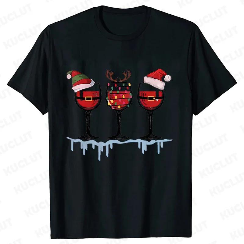 Christmas Wine T Shirts for Women Clothing Funny Cartoon Tshirts Kawaii Fashion Tshirt Tops Harajuku Womens YK Clothing