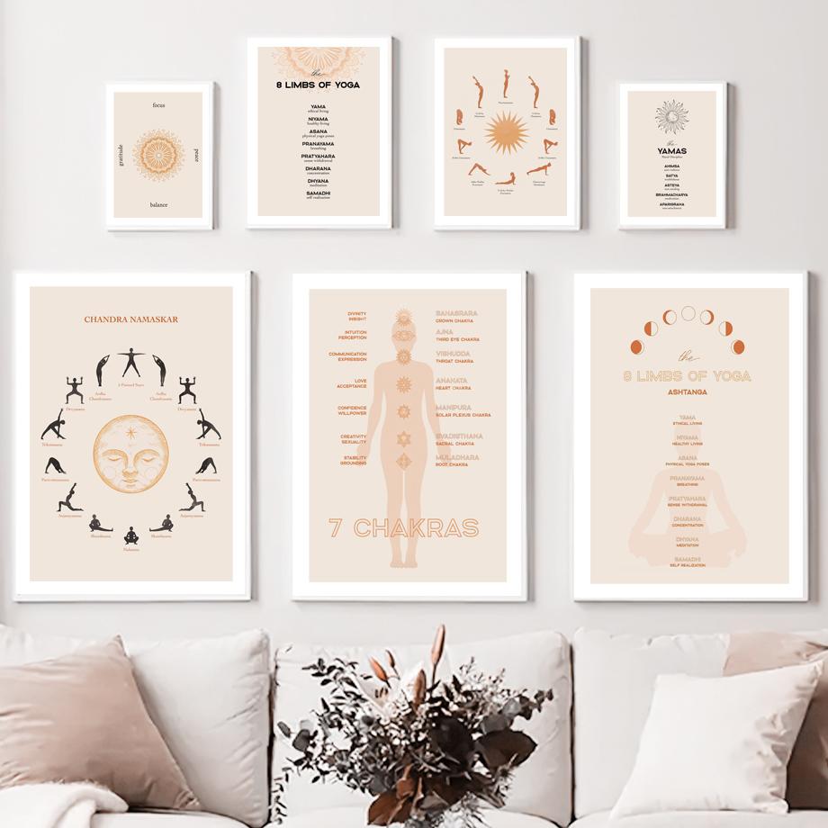 Йога Приветствие Солнцу Фитнес Zen Wall Art Холст Картина Плакаты на скандинавскую тему и принты настенные панно для гостиной Духовный декор