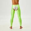 Mens Glossy Open Crotch Leggings Pants High Waist Slim Fit Tights Underwear Baselayer Pants for Nightclub Dance Wear
