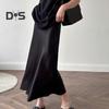 Women Skirt High Waist Satin Solid Clolor Elastic A Line Slim Fit Soft Breathable Ankle Length OL Commute Style Formal Party Prom Maxi Skirt