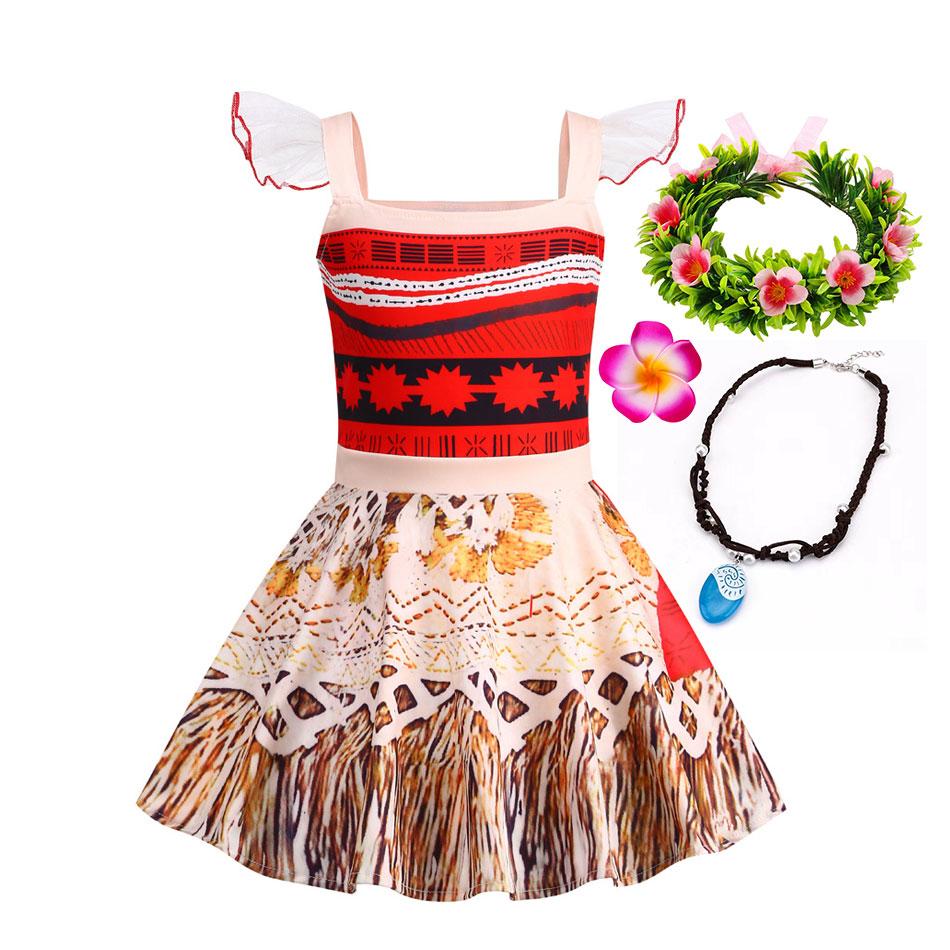 Little Girl Casual Moana Dress Role Playing Ocean Adventure 2 Fancy Vaiana Halloween Princess Costume Summer Clothing Frock