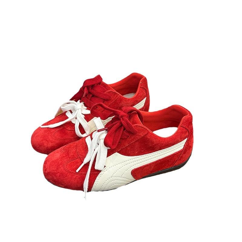 Rose Has the Same Leather German Training Shoes for Women's New Retro Flat-bottomed Breathable and Versatile Inner Height-increasing Sports and Leisu