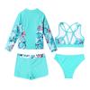 Комплект из 4 предметов для девочек с принтом, верхняя одежда с застежкой-молнией спереди, укороченный топ без рукавов с бретельками сзади и трусы-шорты, наряд для плавания