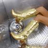 Autumn New Metallic Silver Gold Cowboy Boots Women Shoes Chunky Heels Plus Size Slip On Mid-Calf Music Festival Cowgirls Boots