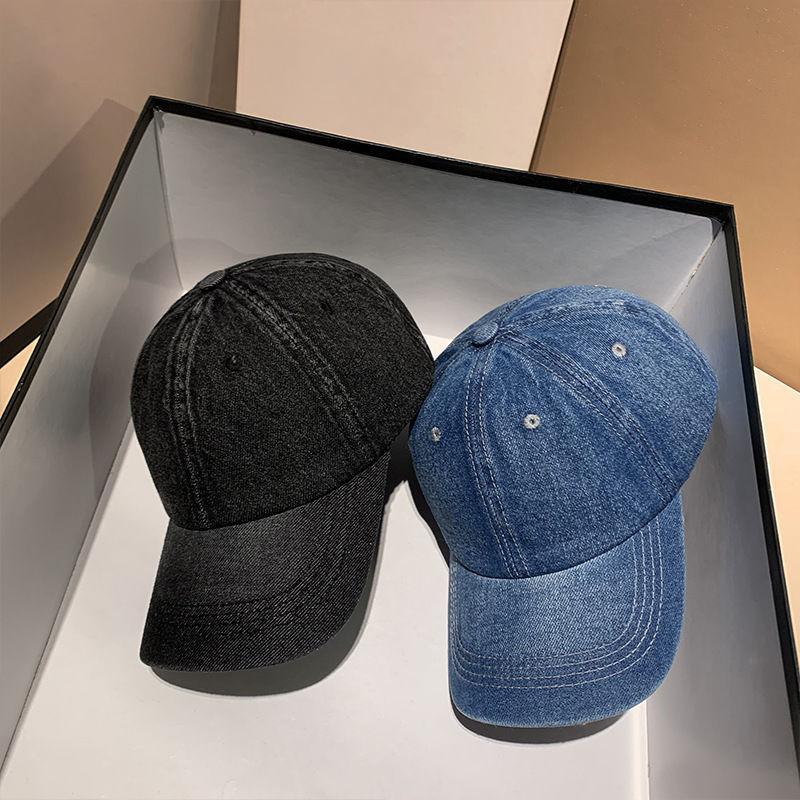 Vintage Solid Color Denim Baseball Cap Versatile Washed Minimalist Style Duckbill Cap Face Slimming Unisex Street Sun Hat