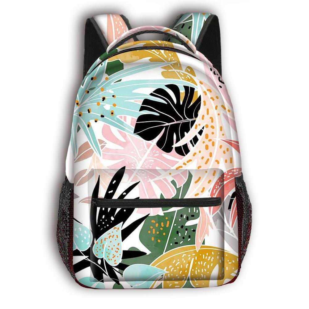 Cartoon Kpop Youthful School Bags Unisex Flowers Leaves Travel Bags 3D Print Oxford Waterproof Notebook Shoulder Backpacks
