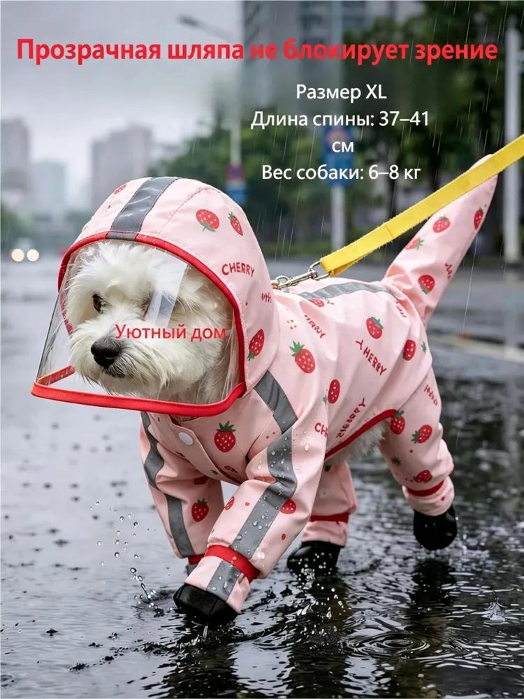 Raincoat for small and medium dogs, one-piece on four paws, fully waterproof, with reflective stripes and a leash hole