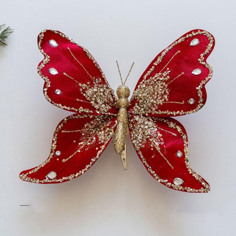 Handmade Christmas Butterfly Pendant With Clip Christmas Tree Pendant Party Supplies