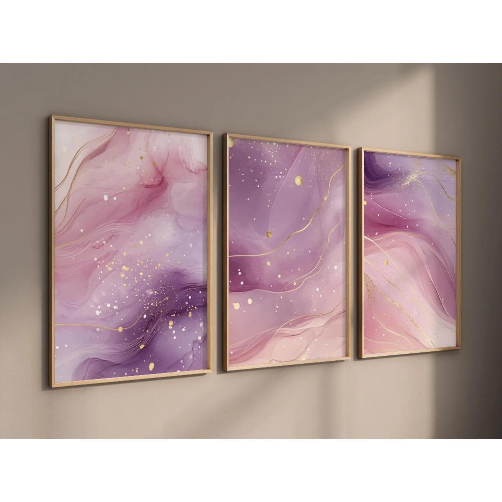 Pink Marble Wall Art Set Abstract Gold Accent Prints Wall Art Decor Canvas Poster Prints Home Bedroom Living Room Decoration