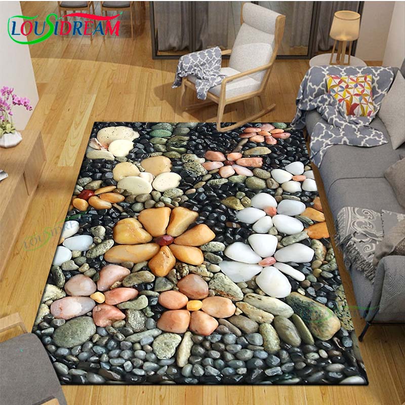 3D Funny Pebble Decor Carpet for Outdoor Balcony Garden Coffee Table Bedroom Area Rugs Kitchen Un-slip Floor Mat Alfombra Gift