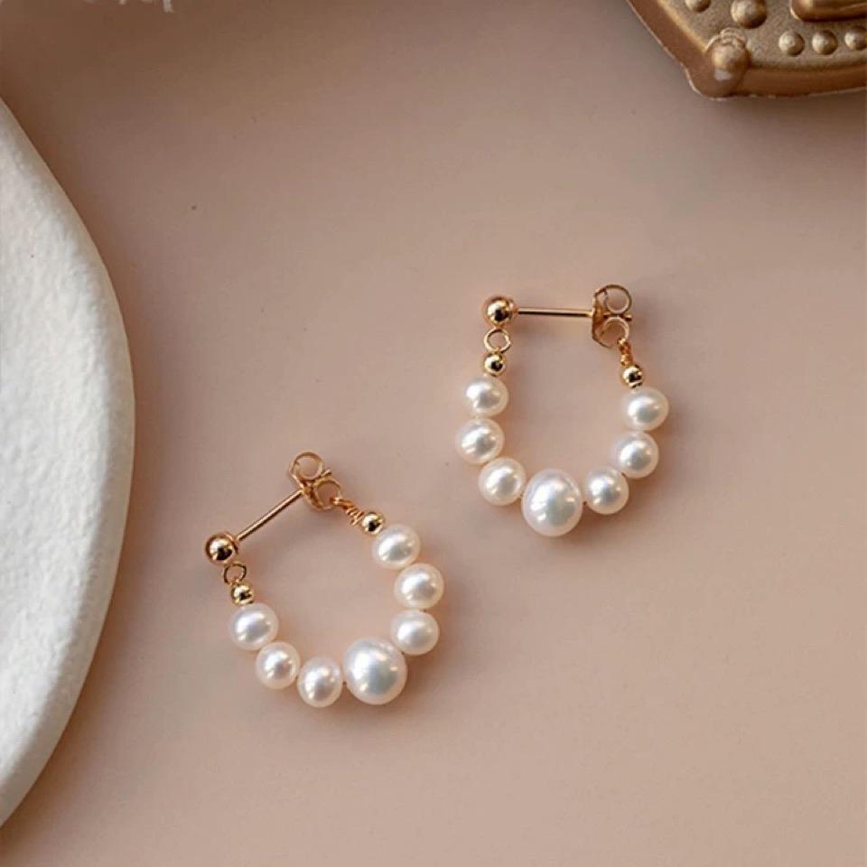 Серьги-пусеты из пресноводного жемчуга, постепенно меняющие размер, 18K позолота, простые, с характером, легкая роскошь, серьги с серебряной иглой для женщин