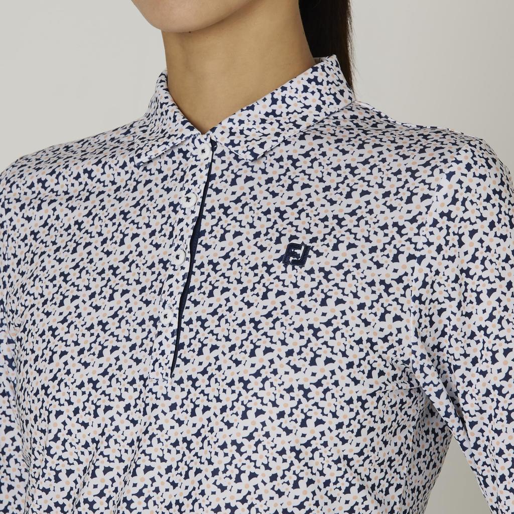 FootJoy Floral Print Long Sleeve Shirt, Navy, Women's, Size M, FJW-F24-S09, 32280-M
