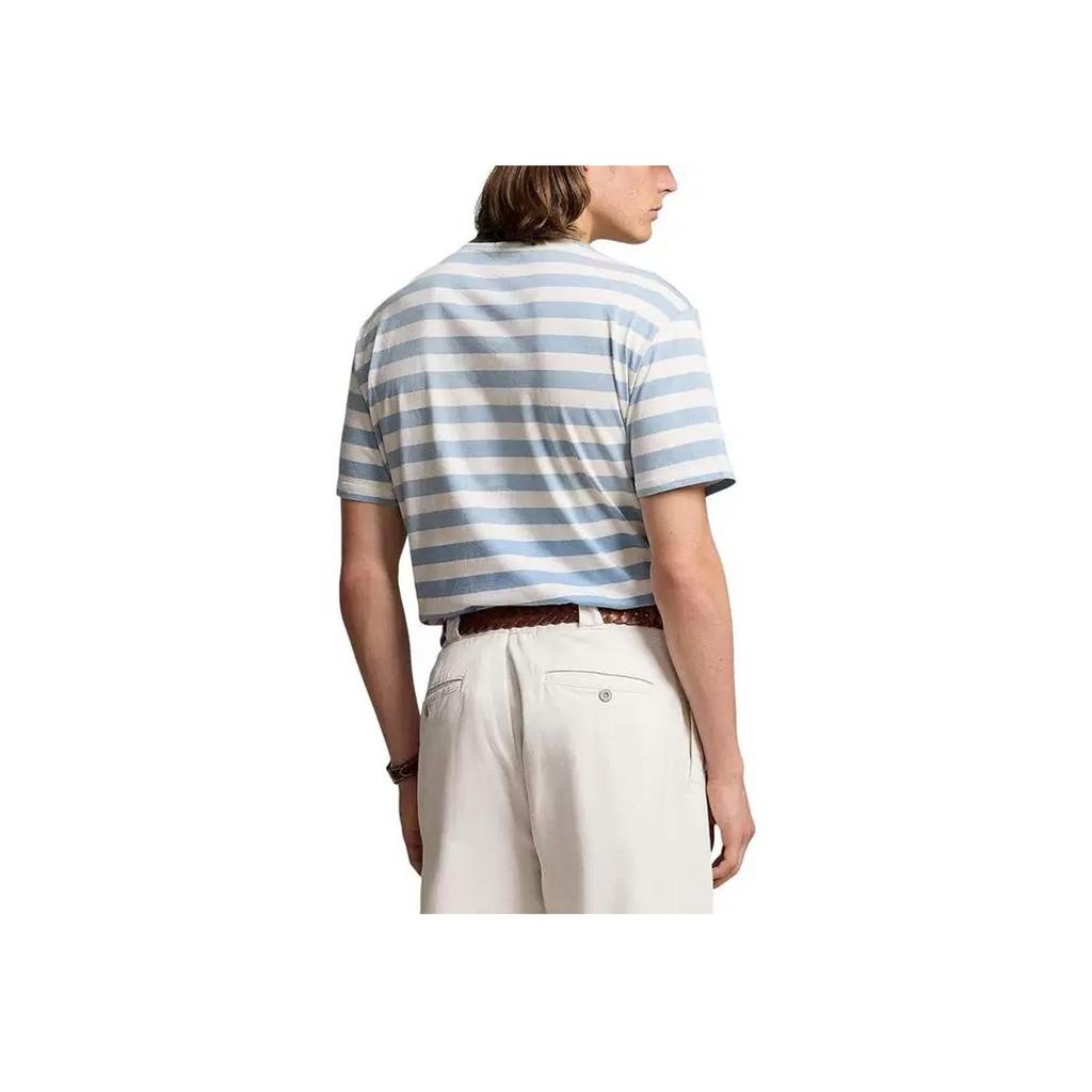 Мужская футболка Polo Ralph Lauren с принтом логотипа в виде букв, в полоску, с круглым вырезом и короткими рукавами, синяя 710941840-001