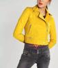 Stylish Yellow Women's Genuine Lambskin Leather Jacket Handmade Biker Motorcycle