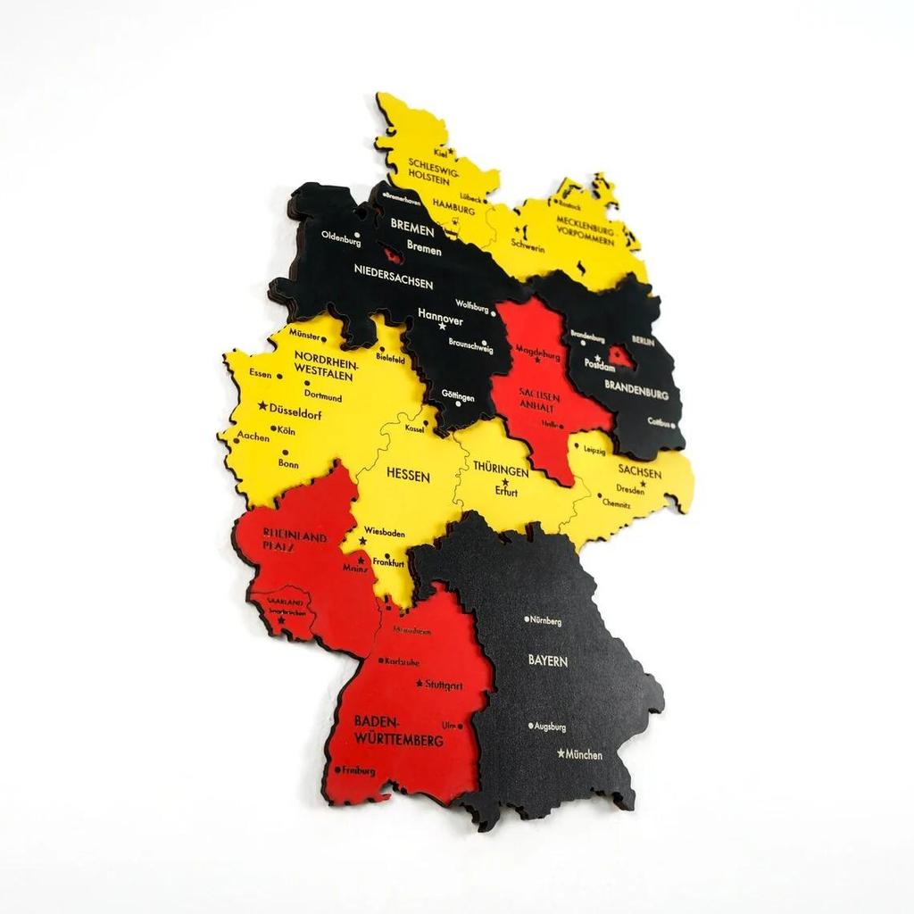 Декоративная 3D деревянная карта Германии, многослойный красочный декор для стен, домашний офис, гостиная, украшение и искусство