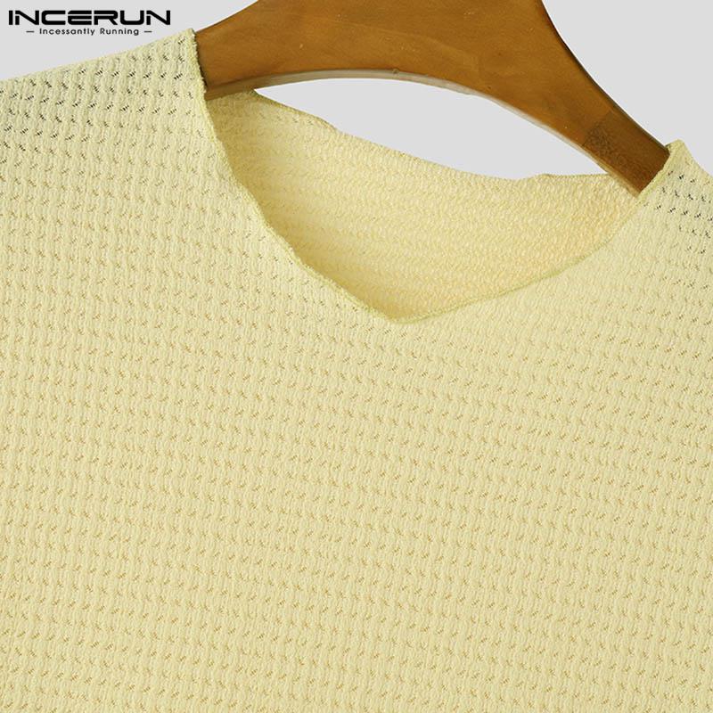 INCERUN Men Spring Long Sleeve Texture Tops Casual Loose Solid Pullovers