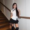 Fashion retro stand-up collar Chinese-style waist top women's European and American solid color split-ended casual versatile T-shirt wholesale