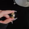 Elegant Enamel Drip Glaze Diamond H Ring: Adjustable High-End Geometric Women's Fashion Accessory
