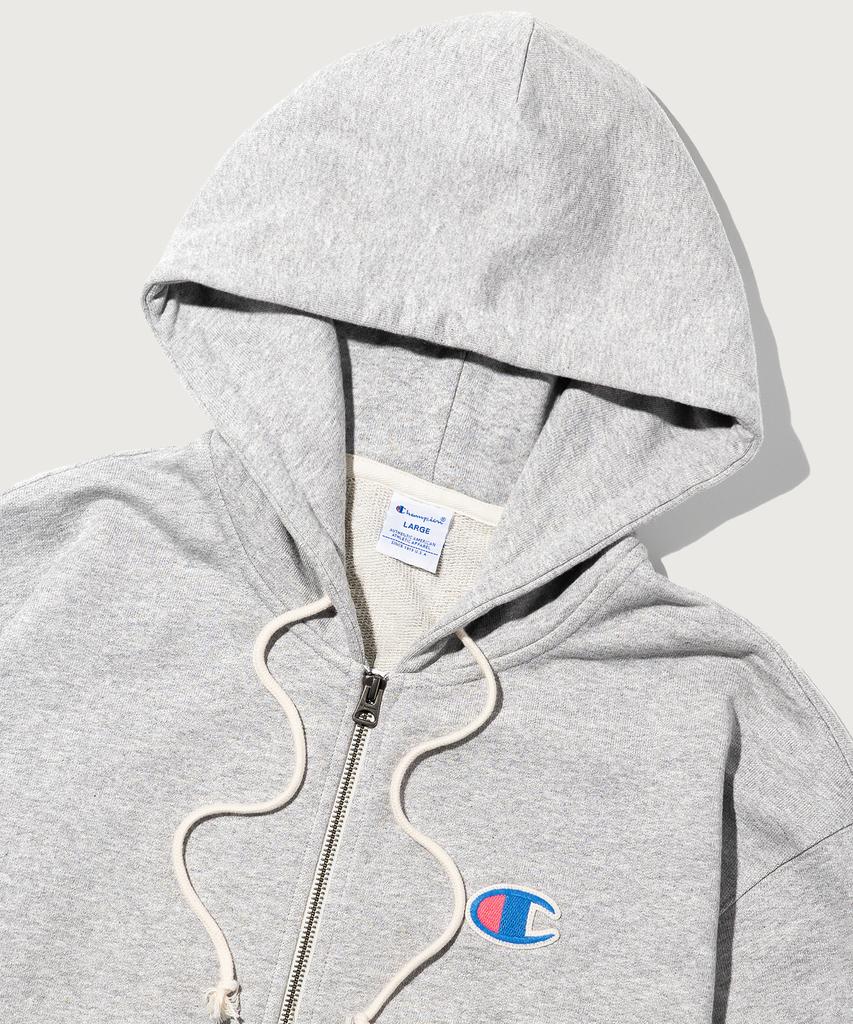Champion Heritage Logo Loose Fit Zip-Up Hoodie Grey