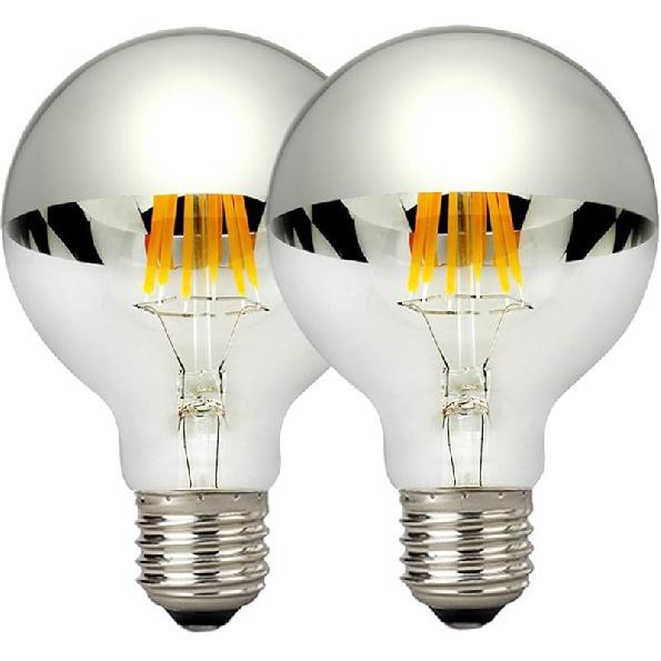 LUXON Half Chrome Light Bulbs,Dimmable,LED Edison Bulbs,Silver Dipped Anti Glare Bulb,Mirror 6W (60W Equivalent) G80/G25 Globe Decorative Light