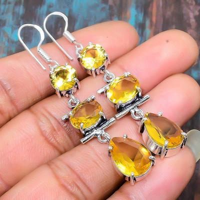 Серьги из стерлингового серебра 925 пробы с красивым цитриновым камнем ручной работы