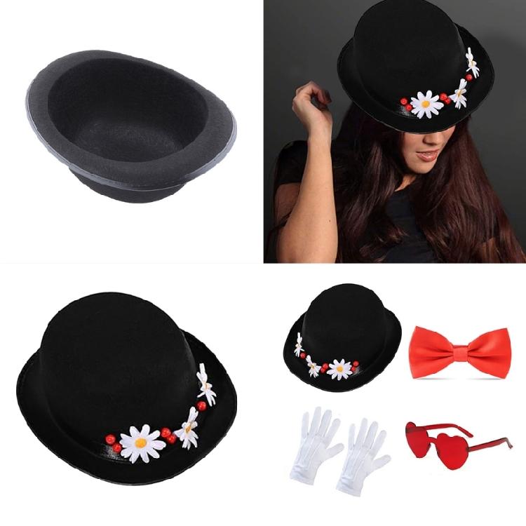 Magicians Hat With Reinforced Felts Soft Bowtie Gloves and Glasses Set Costume Accessory For Long Duration Shows And Event
