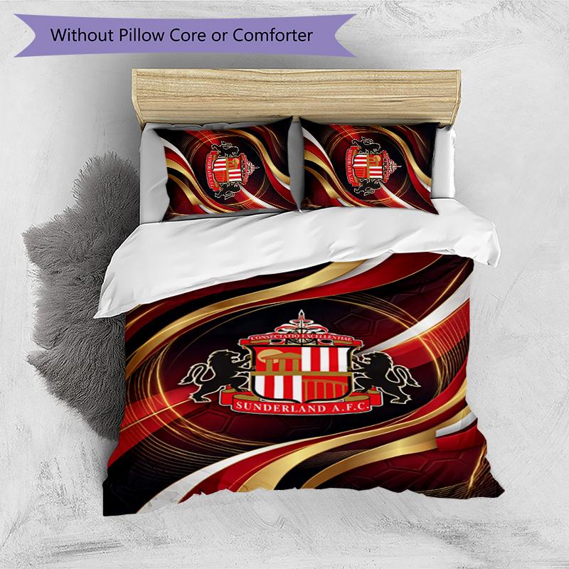Sunderland Football Printed 3 Pieces Bedding Set, Comfortable Skin Friendly Bedroom Duvet Cover Set