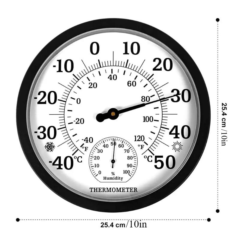 10" Decorative Thermometer Hygrometer Clock for Garden Wall Decor Indoor Outdoor Thermometer Weather Station Temperature Gauge