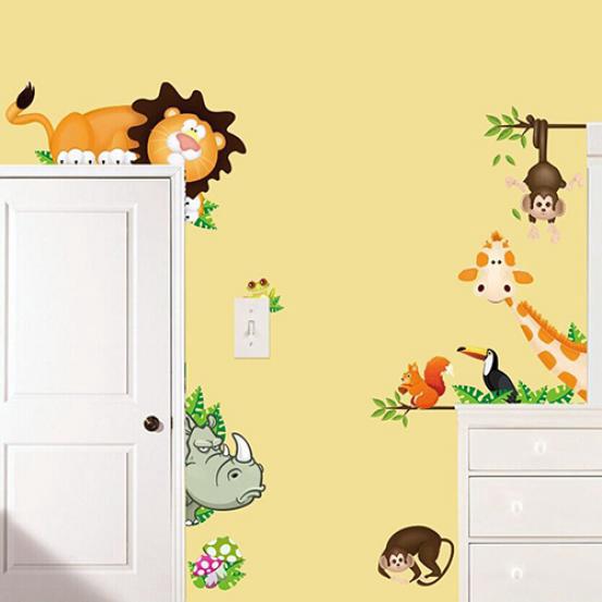 Серия «Зоопарк» жираф носорог обезьяна лев настенные наклейки детская комната фон декор ADM