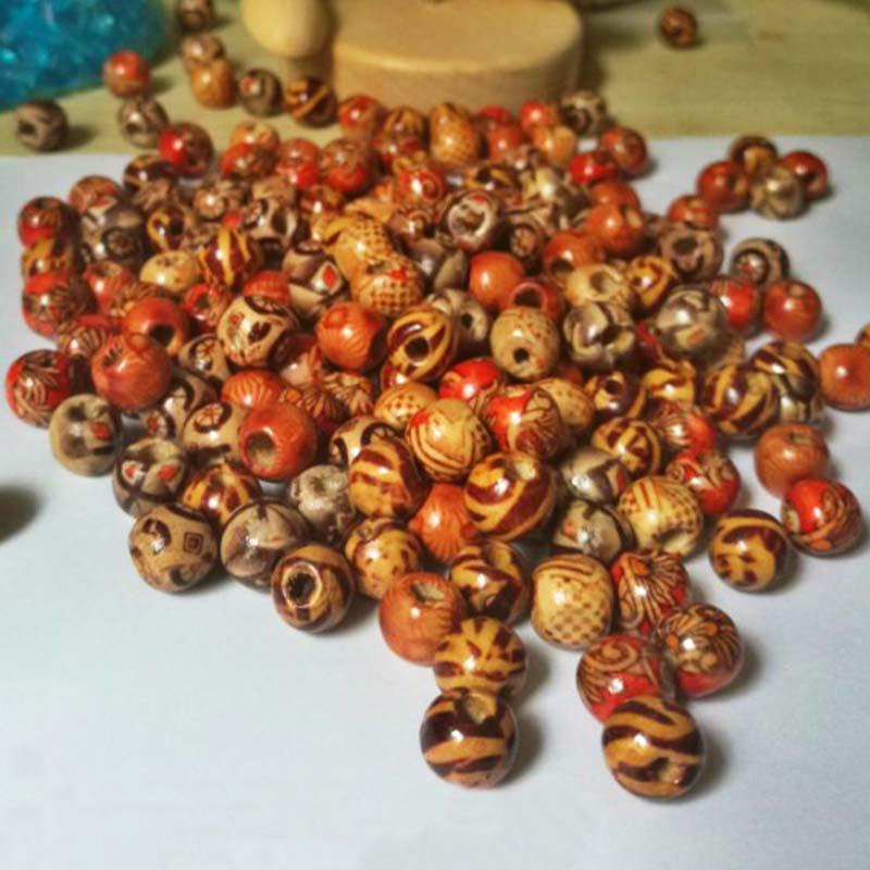 Творческий смешанный узор для изготовления ювелирных изделий, нанизывание большого отверстия, 100 шт., 9*10 мм, этнические круглые деревянные бусины, своими руками