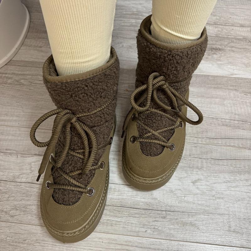 Зимние ботинки большого размера на толстой подошве со шнуровкой крест-накрест, новые утепленные женские ботинки средней длины до колена для осени и зимы